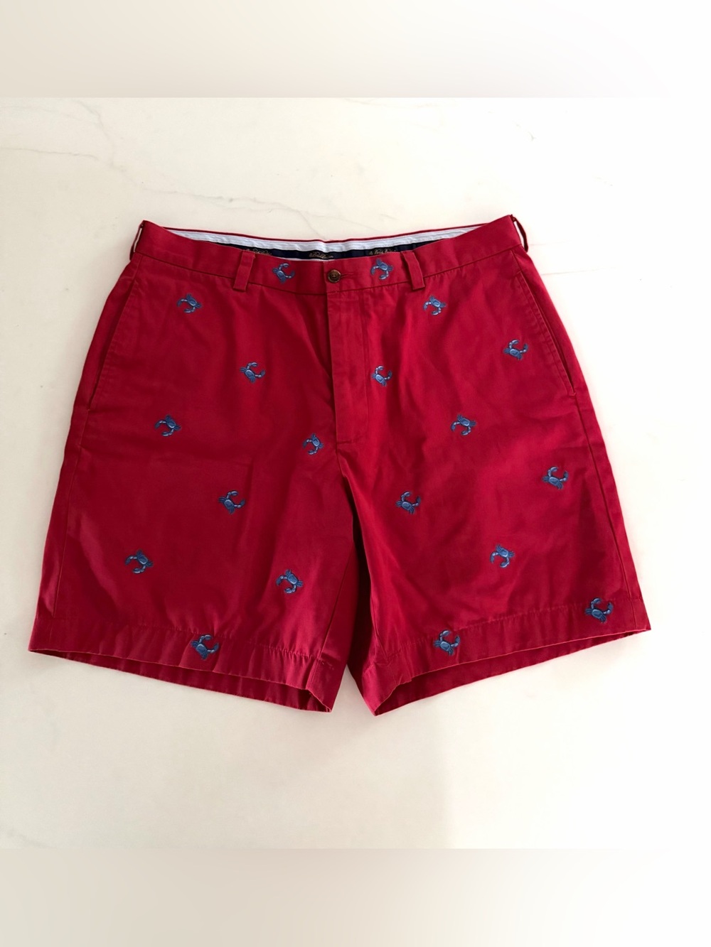 BROOKS BROTHERS•red blue crab embroidered cotton preppy shorts 36 NWOT
